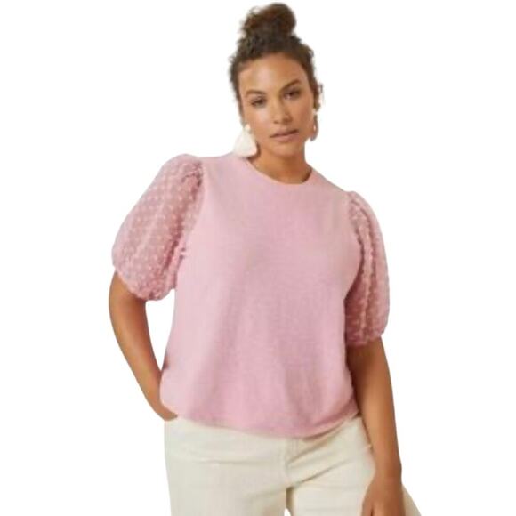 Anthropologie Tops - ANTHROPOLOGIE MAEVE Women’s Pink Puff Sleeve Pullover Knit Top Large
